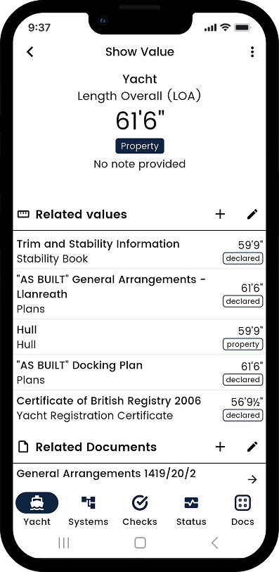 YachtPrep Related Values View